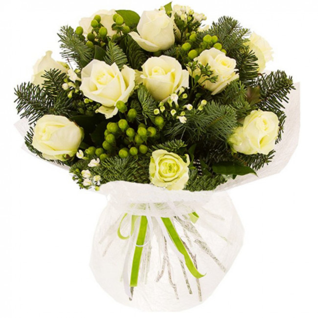 Букет цветов "Новогодний букет из белых роз"